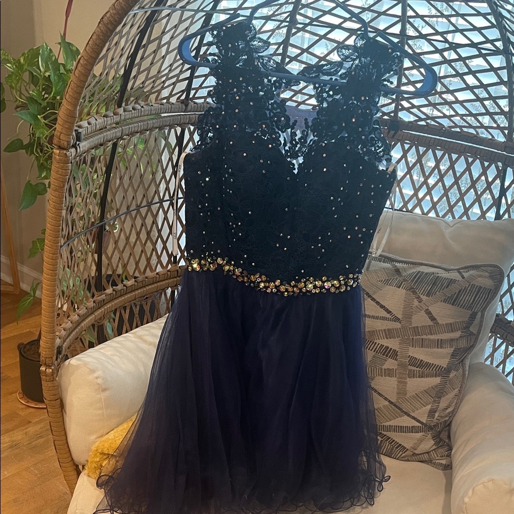 Elegant Black Lace & Tulle Midi Dress with Beaded Waist